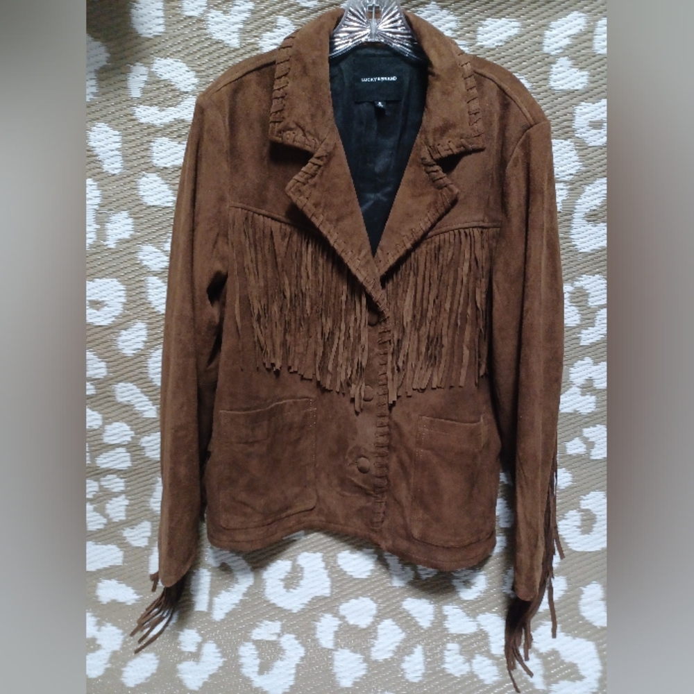 MAKE AN OFFER-Brown Fringe Lamb Suede Jacket - Picture 7 of 8